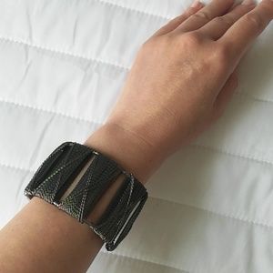 European Chic Textured Design Bangle Cuff, Worn 1x